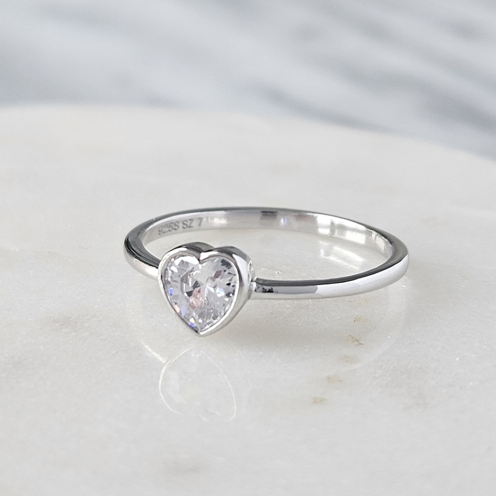 Dainty Heart Ring, 925 Sterling Silver, Size 6 Valentines Anniversary Gift